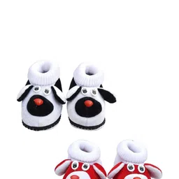 LMN CHILD CARE Pack of 2 Unisex Kids White & Red Dog Pattern Booties-picture-24