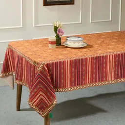 Fabindia Yellow & Red Striped Cotton 6-Seater Rectangle Table Cover-image-74