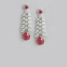 Anouk Silver-Plated American Diamond Studded Leaf Shaped Drop Earrings image 3