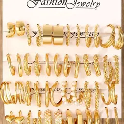 Zaphariq Set Of 24 Gold-Plated Korean Circular Shaped Hoop Earrings-image-62