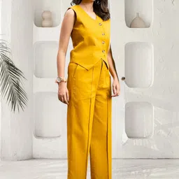 all about you V-Neck Pure Cotton Waistcoat With Trouser Co-Ords image 2