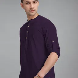 APEKTRA Mandarin Collar Roll-Up Sleeves Straight Short Kurta image 2
