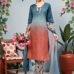 PAMPER YOURSELF Women Ombre Dyed Regular Kurta with Trousers & With Dupatta-picture-12