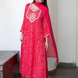 KALINI Women Viscose Rayon Printed Kurta Sets With Dupatta image 2