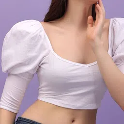 BAESD Sweetheart Neck Puff Sleeve Cotton Crop Top image 2