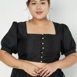 studio rasa Women Plus Size Square Neck Puff Sleeve Crop Top-image-61