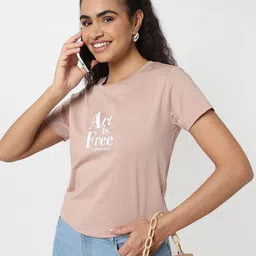 R&B Women Relaxed Fit Typography Printed Round Neck T-shirt image 4