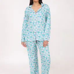 Biglilpeople Women Floral Print Long Sleeves Night suit Shirt & Pyjama Set-picture-21