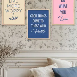 Kotart Brown & Blue 3 Pieces Motivational Quote Printed Wooden Wall Arts-image-26