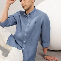 Nautica Slim Fit Button-Down Collar Pure Linen Casual Shirt-image-75