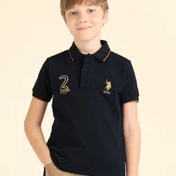 U.S. Polo Assn. Kids Boys Typography Printed Polo Collar Cotton Regular Fit T-shirt-picture-23
