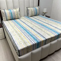 Pure Decor Ruby White Printed Pure Cotton 380 TC King Bedsheet Set 2.74 m x 2.74 m-picture-36