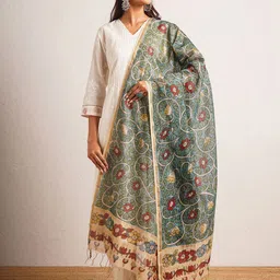 JAYPORE Ethnic Motifs Printed Cotton Silk Dupatta-picture-31