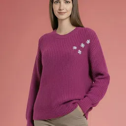 DressBerry Cable Knit Embellished Round Neck Pullover-picture-29