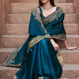 ALTEROUTFIT Ethnic Motifs Embroidered Art Silk Heavy Work Tussar Saree image 4