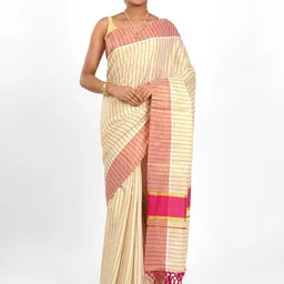 TEEJH Striped Zari Tissue Kasavu Saree image 5