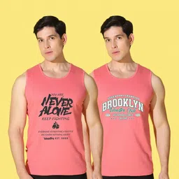 WOOSTRO Men Pack of 2 Typography Printed Round Neck Slim Fit Printed T-shirts image 5