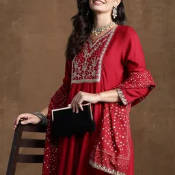Indo Era Women Ethnic Motifs Embroidered Panelled Thread Work Kurta with Trousers & With Dupatta-picture-12