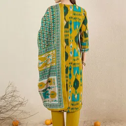 Indo Era Women Ethnic Motifs Printed Regular Thread Work Pure Cotton Kurta with Trousers & With Dupatta image 3