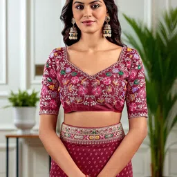 Ambuja International Bandhani Printed Embroidered Pure Georgette Saree with Blouse image 3