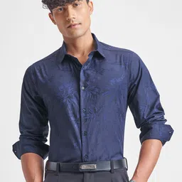 HIGHLANDER Men Slim Fit Floral Printed Spread Collar Formal Shirt-picture-25