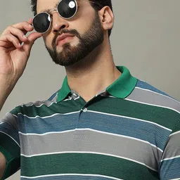 GET GOLF Men Striped Polo Collar Cotton T-shirt image 3