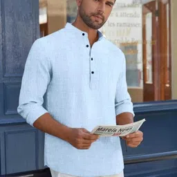 stoneheart Men Solid Cotton Blend Straight Kurta image 4