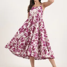 BAESD Floral Print Shoulder Straps & Flare Midi Dress-picture-21