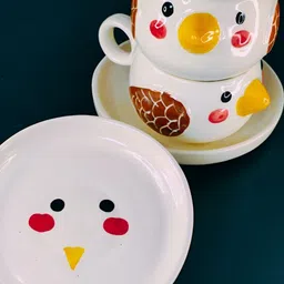 TheYUGO Cream-Coloured 2 Piece Printed Ceramic Glossy Mugs Set image 4