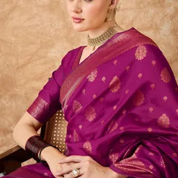 Desi Fusion Ethnic Motifs Woven Design Zari Saree image 2