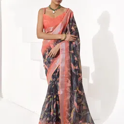 Kalista Floral Linen Blend Saree-image-21