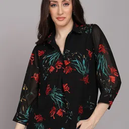 The Roadster Lifestyle Co. Floral Printed Shirt Collar Neck Top-picture-18