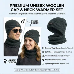 iSWEVEN Unisex Woollen Beanie With Scarf image 2