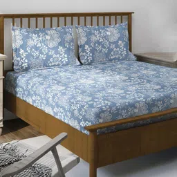 WEAVE AND DECOR Blue & White Floral 300 TC Bedsheet with 2 Pillow Covers-picture-34