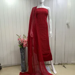 BlissFlair Floral Embroidered Sequinned Geogrette Unstitched Dress Material-image-34