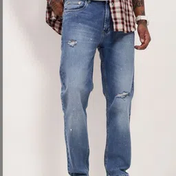 SHOWOFFFF Men Comfort Straight Fit Low-Rise Mildly Distressed Light Fade Acid Wash Stretchable Jeans-picture-17