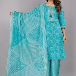 OH MI DIOS Women Floral Printed Cotton Kurta with Trousers & Dupatta-picture-26