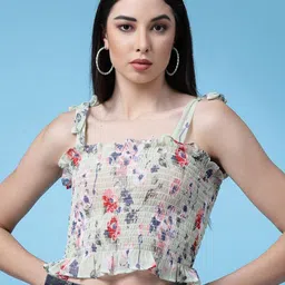 Chemistry Floral Print Off-Shoulder Smocked Georgette Tube Crop Top-picture-32