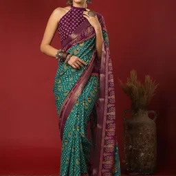 HERE&NOW Womens Georgette Bandhani Printed Saree With Unstiched Blouse Piece image 5