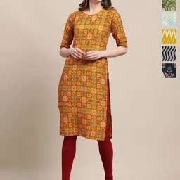 7Threads Women Pack Of-6 Ethnic Motifs Printed Crepe Kurta-picture-36