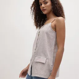 The Roadster Life Co. Vertically Striped Shoulder Straps Pure Cotton Button-Down Top image 4