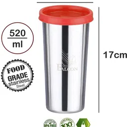 marwall Lassi Glass With Straw & Extra Travel Lid & Cleaning Brush-Red Glass Water/Juice Glass image 2