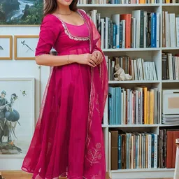 GoSriKi Women Embroidered Regular Sequinned Kurta with Trousers & With Dupatta image 3