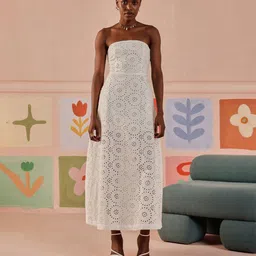 Sage by Mala Nysa Schifli Geometric Embroidered Fit & Flare Pure Cotton Dress image 1