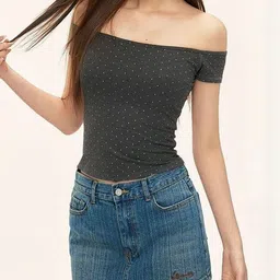 LULU & SKY Polka Dot Print Off-Shoulder Crop Top-picture-36