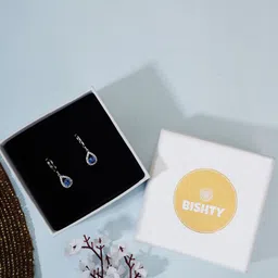 Bishty Fashion Stainless Steel Silver-Plated Cubic Zirconia Studded Teardrop Hoop Earrings-image-1