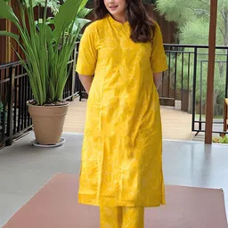 Moda Rapido Women Yellow Printed Viscose Rayon Kurta Sets-picture-22