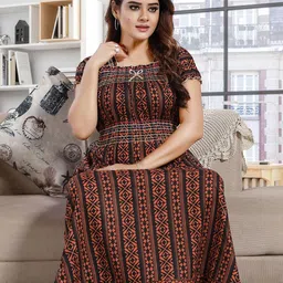NIGHTY KING Women Ethnic Motifs Printed Square Neck Pure Cotton Maxi Nightdress-image-80