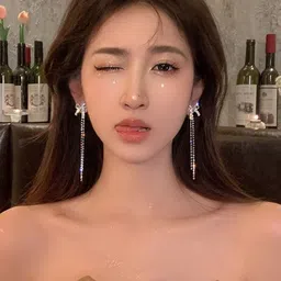 FIMBUL Silver-Plated Rhinestone Studded Contemporary Drop Earrings image 5