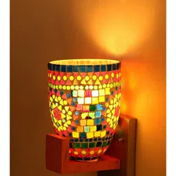1ST TIME Multicoloured & Multicoloured Textured Wood Traditional Frustum Shaped Wall Lamp image 4